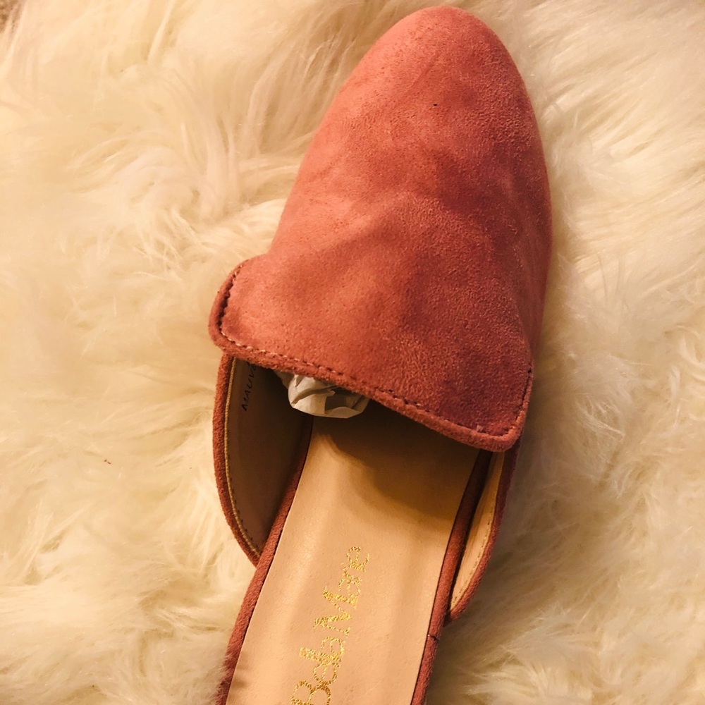 Suede slip on loafer mule pearl accents on heel